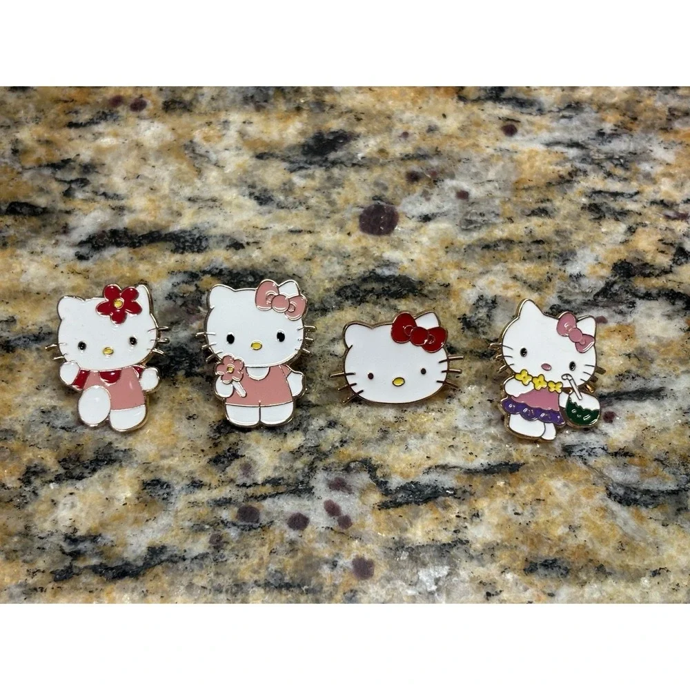 HELLO KITTY PIN SET (4 Pieces) Classic Cartoon Cute Gift Enamel Lapel Brooch Lot